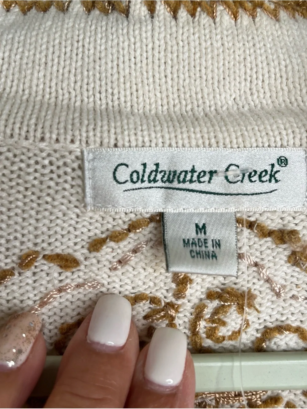 NWT Coldwater Creek Cardigan Embroidered Sz M Cream Gold Boho CottageCore Artsy